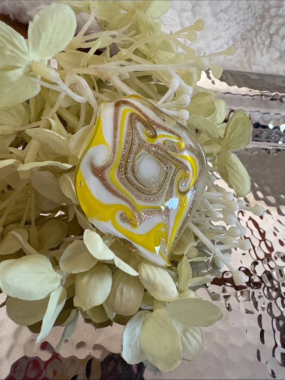 Yellow & White Swirl Glass Art Decorative Pendant